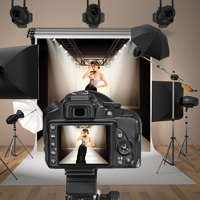Baocicco Fashion Runway Spotlight Illuminated Backdrop 10x10ft Photography Background Lamp Sparking Silver T Stage Catwalk Fashion Show Business Clothes Collection Event Party - Image 3